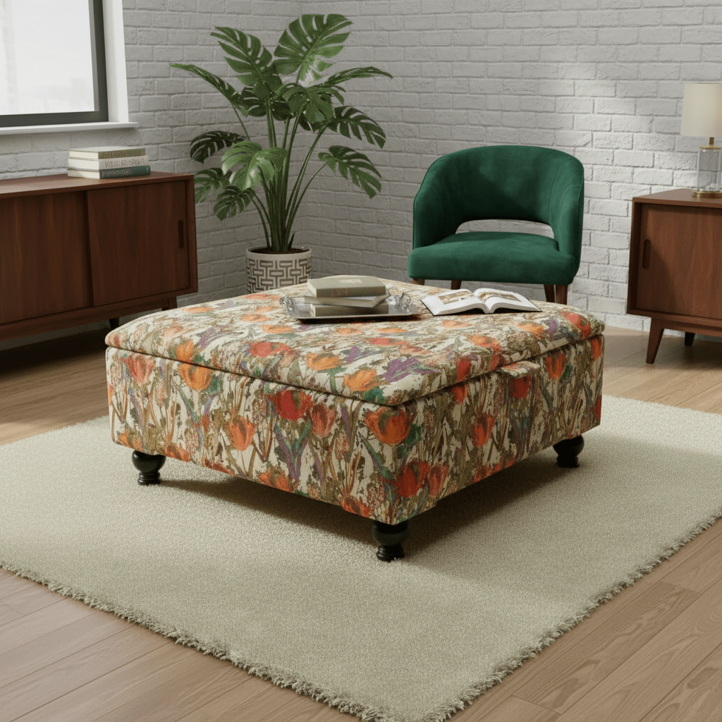 Designer Fabric Coffee Table Box – Artistic Storage Ottoman for Living Room Centrepiece - ISTOOLS