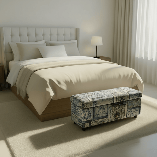 Designer Pattern Bedroom Storage Bench Premium Upholstery - ISTOOLS
