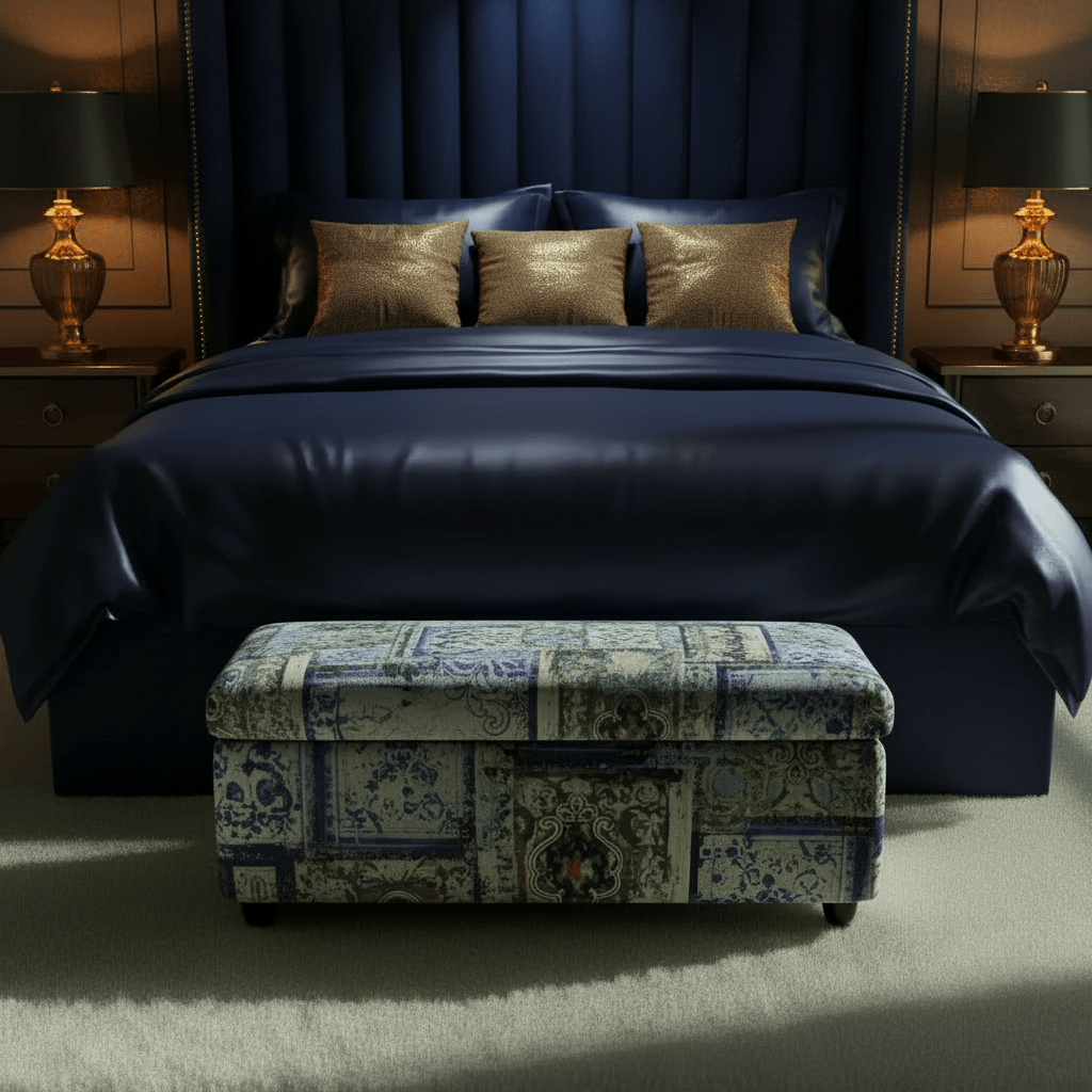 Designer Pattern Bedroom Storage Bench Premium Upholstery - ISTOOLS