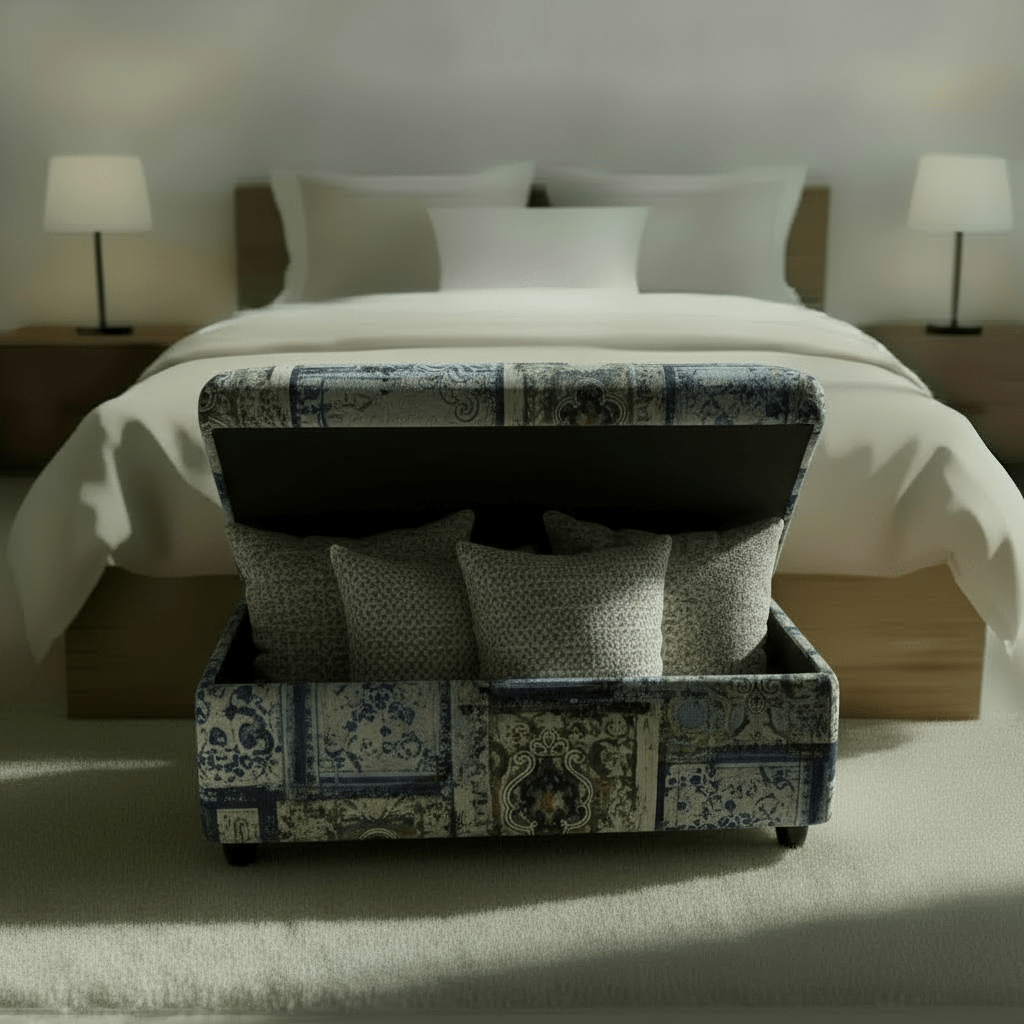 Designer Pattern Bedroom Storage Bench Premium Upholstery - ISTOOLS