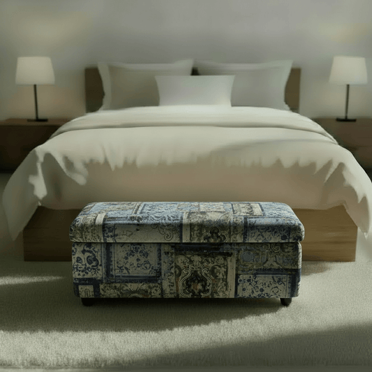 Designer Pattern Bedroom Storage Bench Premium Upholstery - ISTOOLS