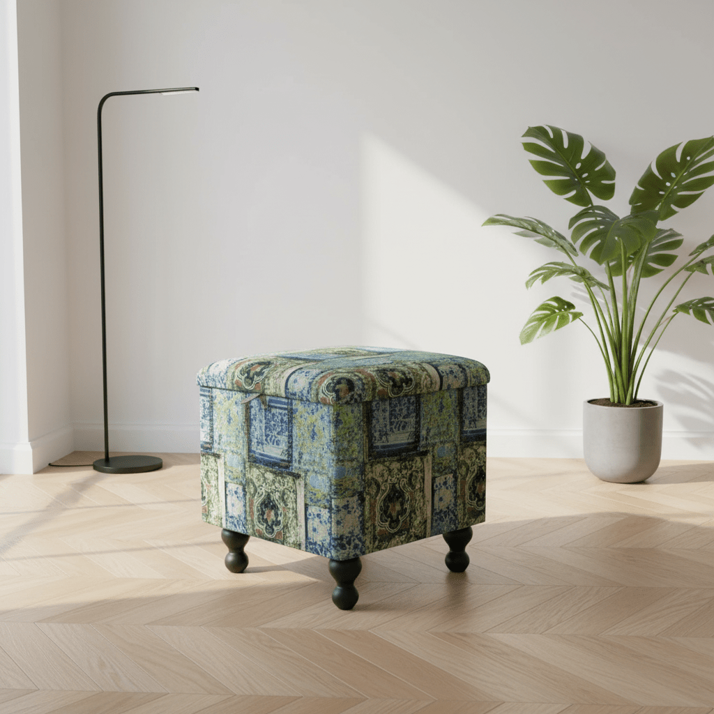 Designer Pattern Square Storage Bench Premium Upholstery UK - ISTOOLS
