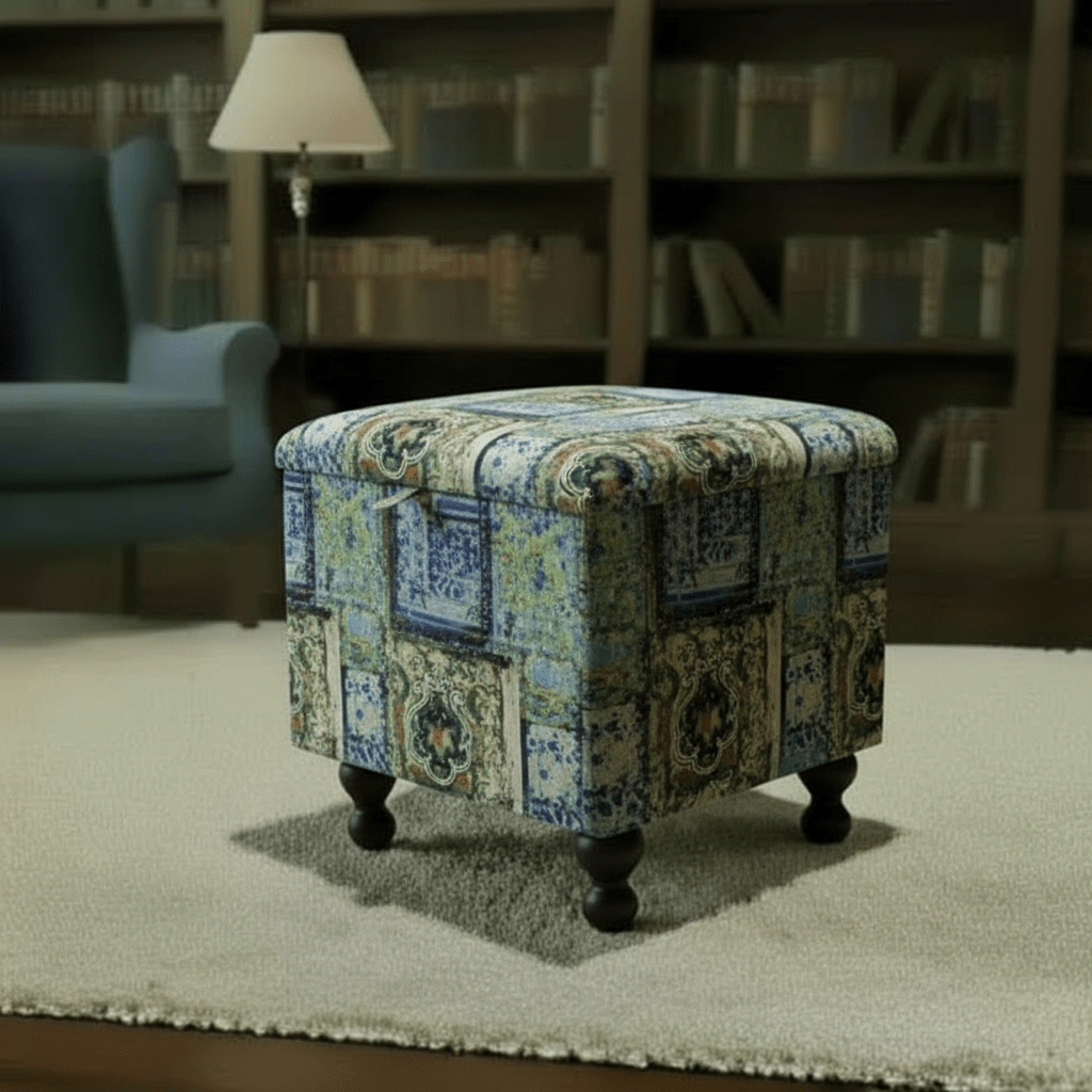 Designer Pattern Square Storage Bench Premium Upholstery UK - ISTOOLS