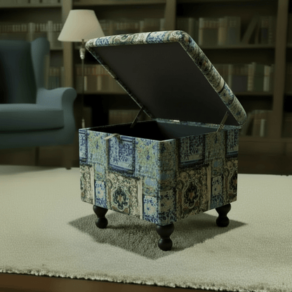Designer Pattern Square Storage Bench Premium Upholstery UK - ISTOOLS
