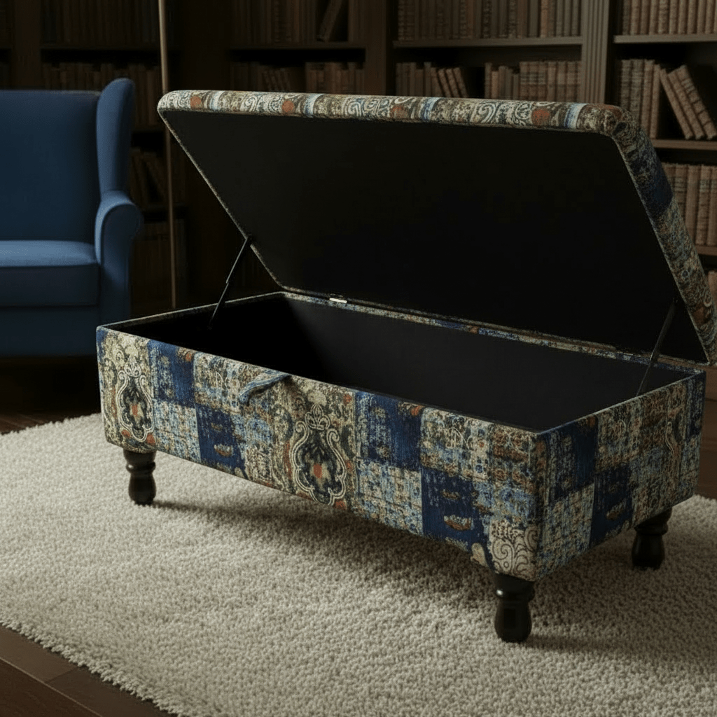 Designer Pattern Storage Bench Premium Upholstery UK - ISTOOLS