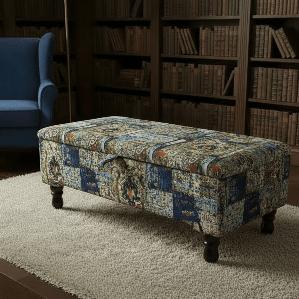 Designer Pattern Storage Bench Premium Upholstery UK - ISTOOLS