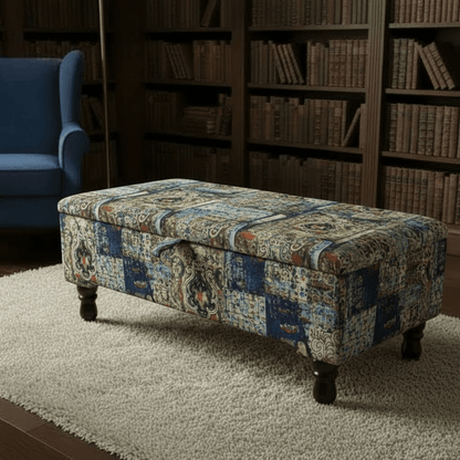 Designer Pattern Storage Bench Premium Upholstery UK - ISTOOLS