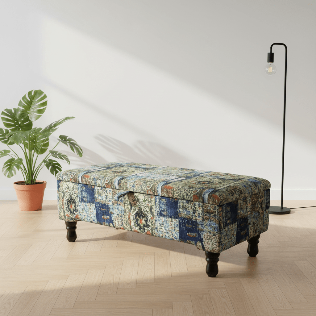 Designer Pattern Storage Bench Premium Upholstery UK - ISTOOLS