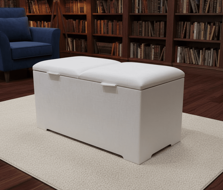 double lid deep storage ottoman coffee table in grey upholstery UK living room - ISTOOLS