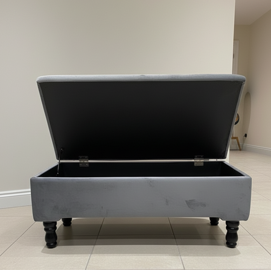 Dark Grey Plain Coffee Table Ottoman Storage Bench | Dark Grey Coffee Table Pouffe