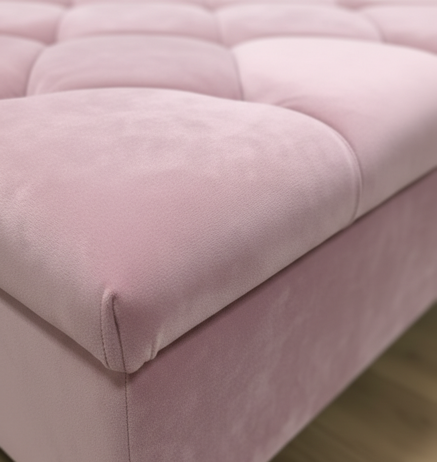 Pink Square Ottoman Storage | Pink Buttoned Footstool For Living Room