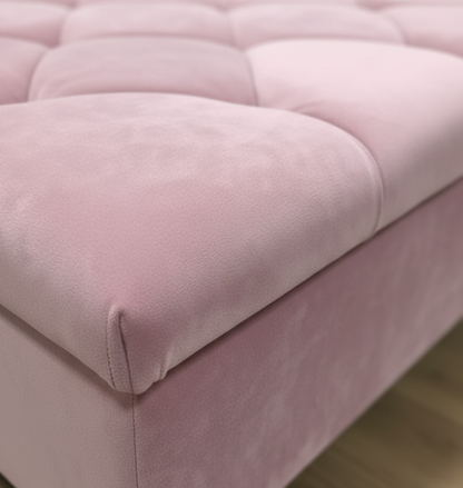 Pink Square Ottoman Storage | Pink Buttoned Footstool For Living Room