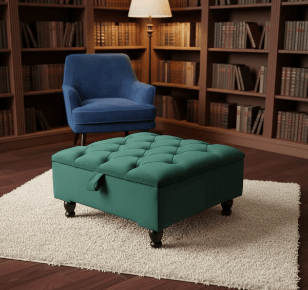 Duck Egg Blue Storage Ottoman – Velvet Chesterfield Coffee Table & Footstool - ISTOOLS