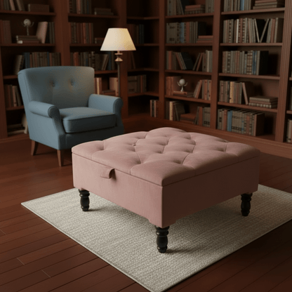 Duck Egg Blue Storage Ottoman – Velvet Chesterfield Coffee Table & Footstool - ISTOOLS