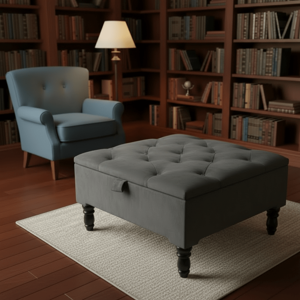 Duck Egg Blue Storage Ottoman – Velvet Chesterfield Coffee Table & Footstool - ISTOOLS