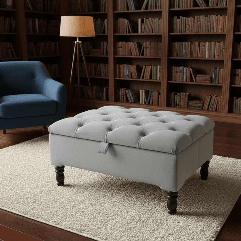 Duck Egg Blue Storage Ottoman – Velvet Chesterfield Coffee Table & Footstool - ISTOOLS