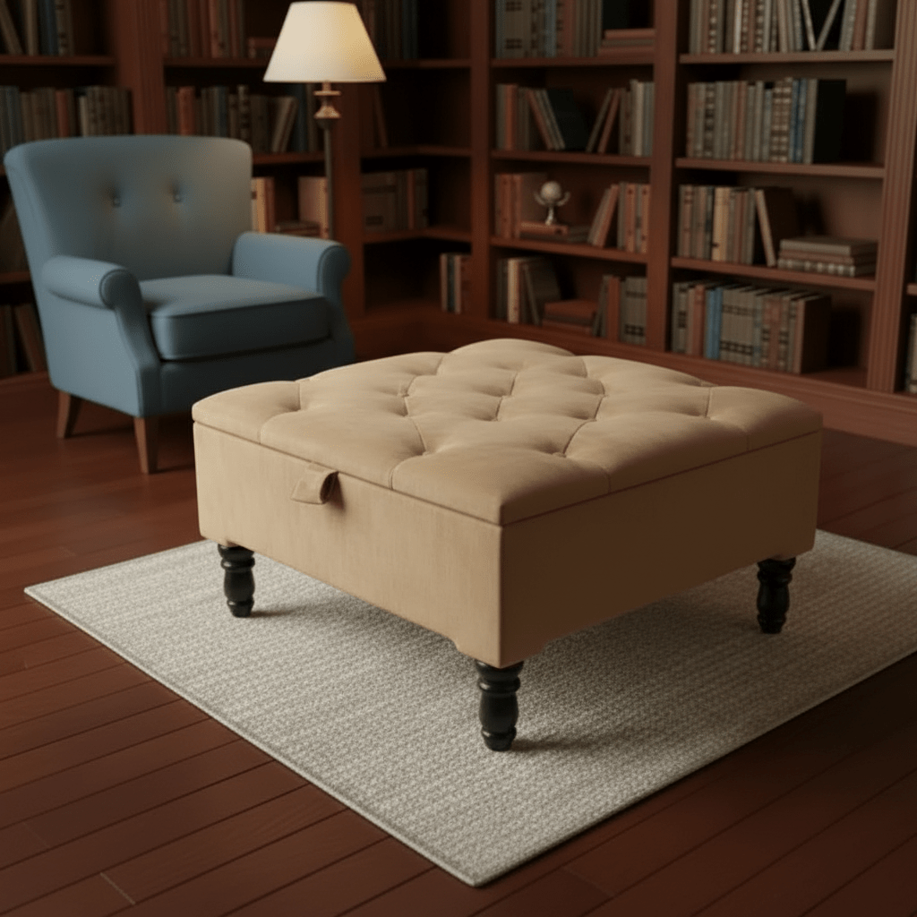 Duck Egg Blue Storage Ottoman – Velvet Chesterfield Coffee Table & Footstool - ISTOOLS