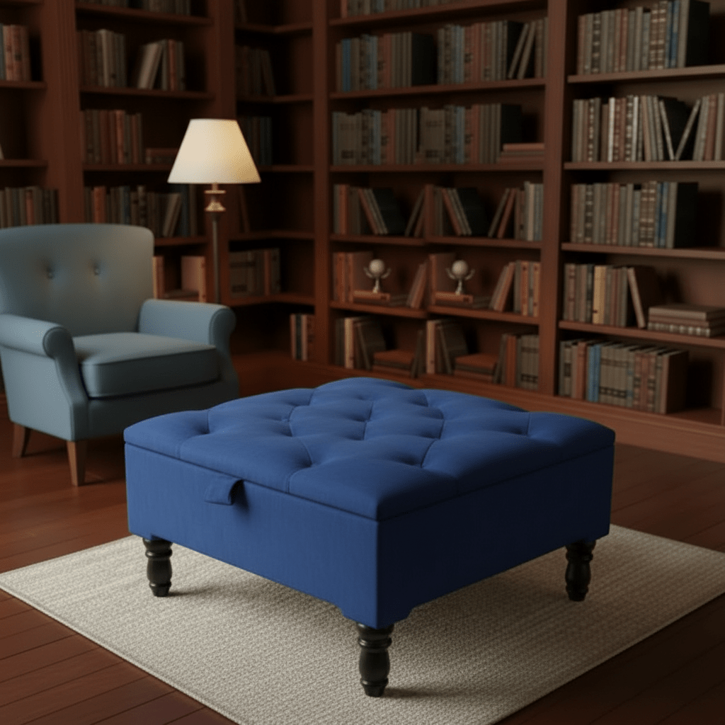 Duck Egg Blue Storage Ottoman – Velvet Chesterfield Coffee Table & Footstool - ISTOOLS