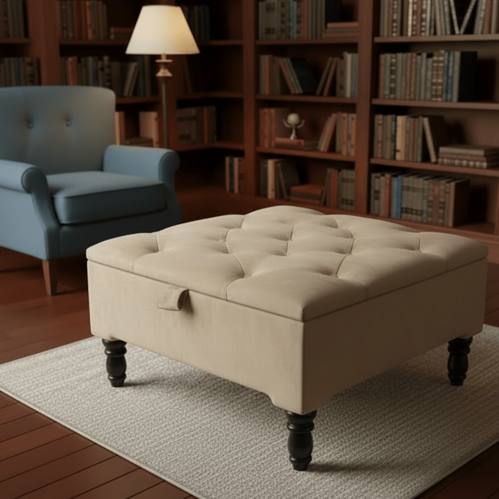 Duck Egg Blue Storage Ottoman – Velvet Chesterfield Coffee Table & Footstool - ISTOOLS