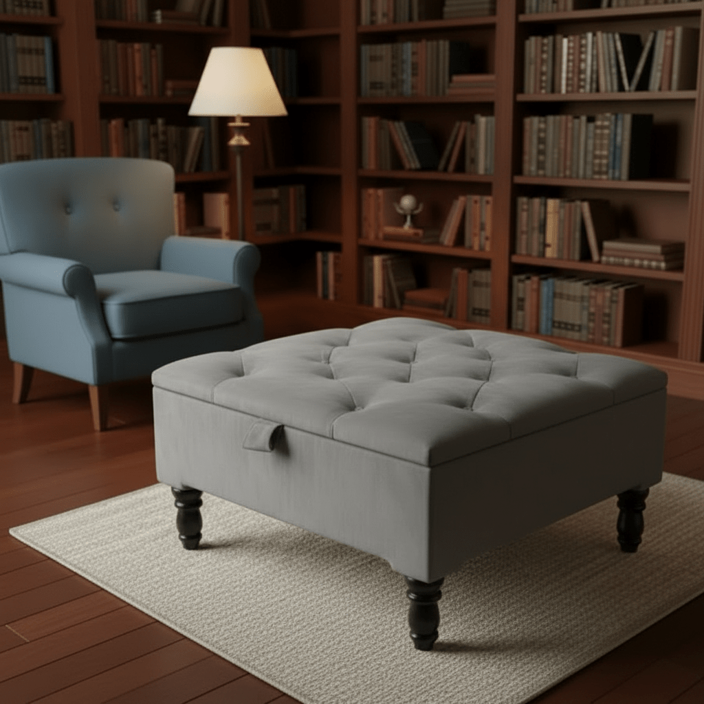 Duck Egg Blue Storage Ottoman – Velvet Chesterfield Coffee Table & Footstool - ISTOOLS