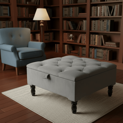 Duck Egg Blue Storage Ottoman – Velvet Chesterfield Coffee Table & Footstool - ISTOOLS