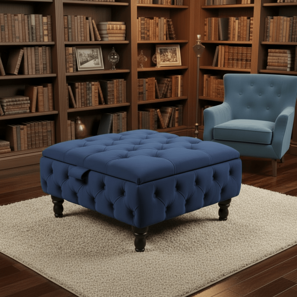 Duck Egg Blue Velvet Chesterfield Ottoman Storage Coffee Table – Stylish Multifunctional Furniture - ISTOOLS