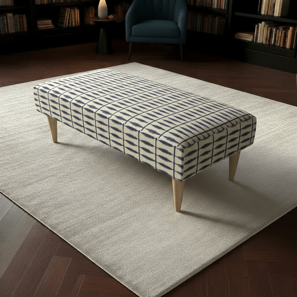 Durable Patterned Top Ottoman for Guest Rooms – Premium Stitched Lid Footstool & Coffee Table - ISTOOLS