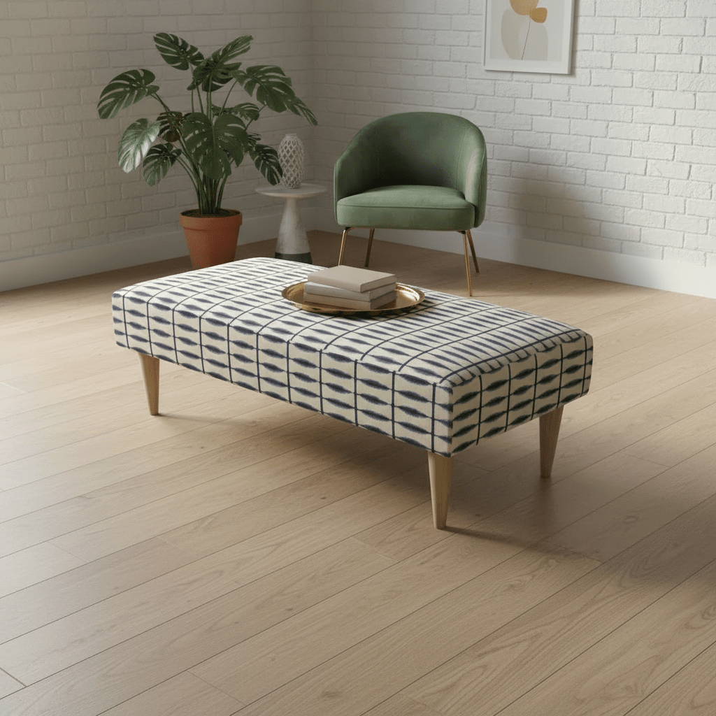 Durable Patterned Top Ottoman for Guest Rooms – Premium Stitched Lid Footstool & Coffee Table - ISTOOLS