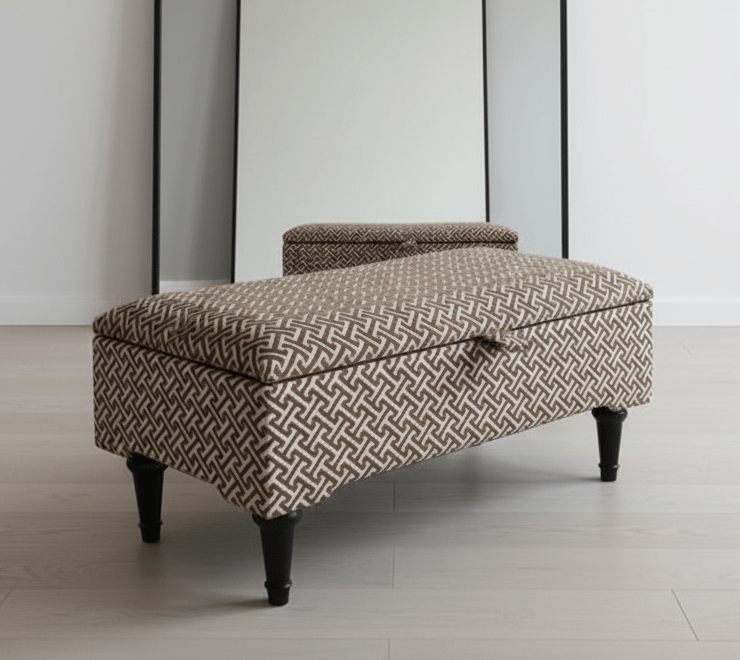 Eden brown pattern geometry coffee table storage Footstool Pouffe - ISTOOLS