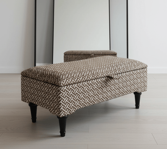 Eden brown pattern geometry coffee table storage Footstool Pouffe - ISTOOLS