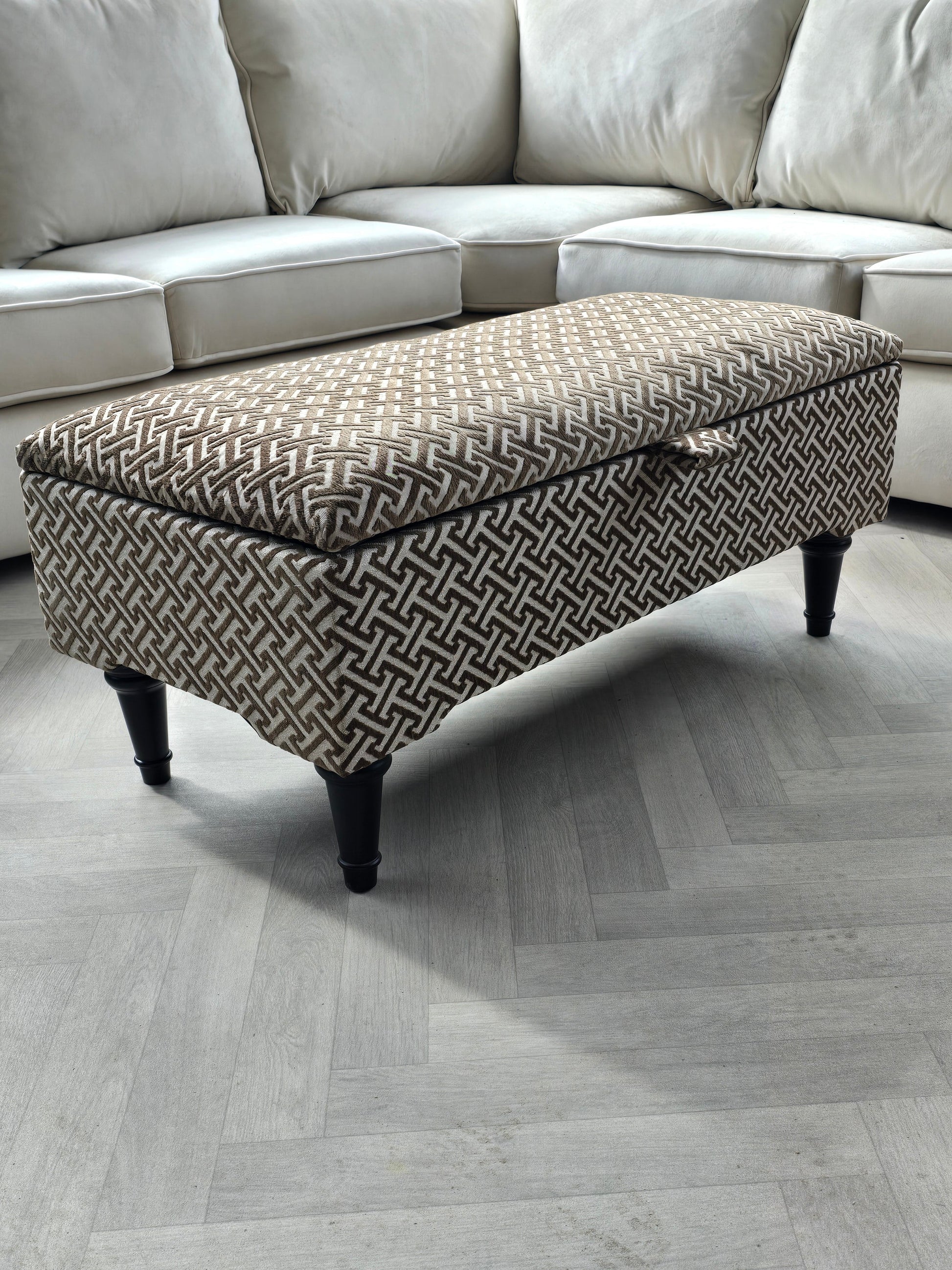 Eden brown pattern geometry coffee table storage Footstool Pouffe - ISTOOLS