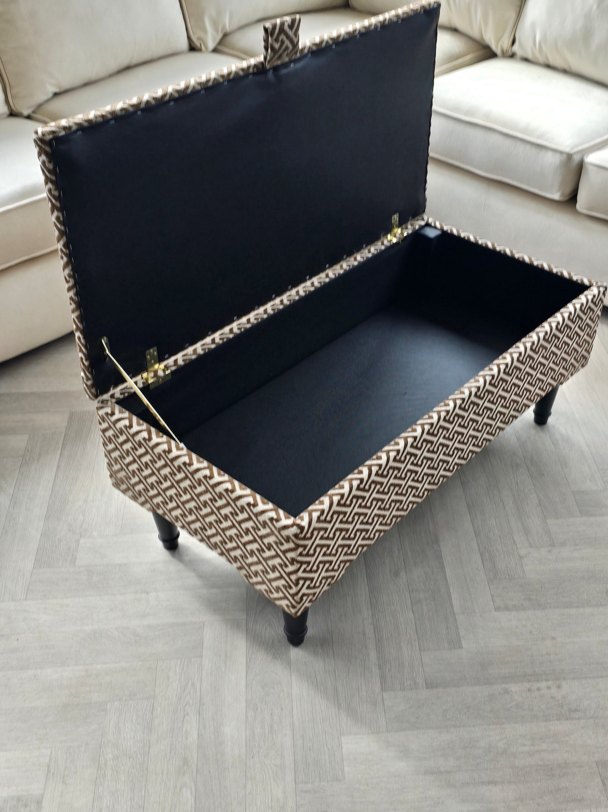 Eden brown pattern geometry coffee table storage Footstool Pouffe - ISTOOLS