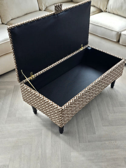 Eden brown pattern geometry coffee table storage Footstool Pouffe - ISTOOLS