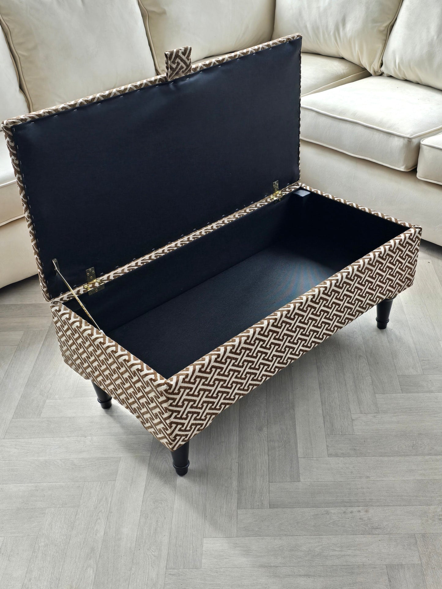 Eden brown pattern geometry coffee table storage Footstool Pouffe - ISTOOLS