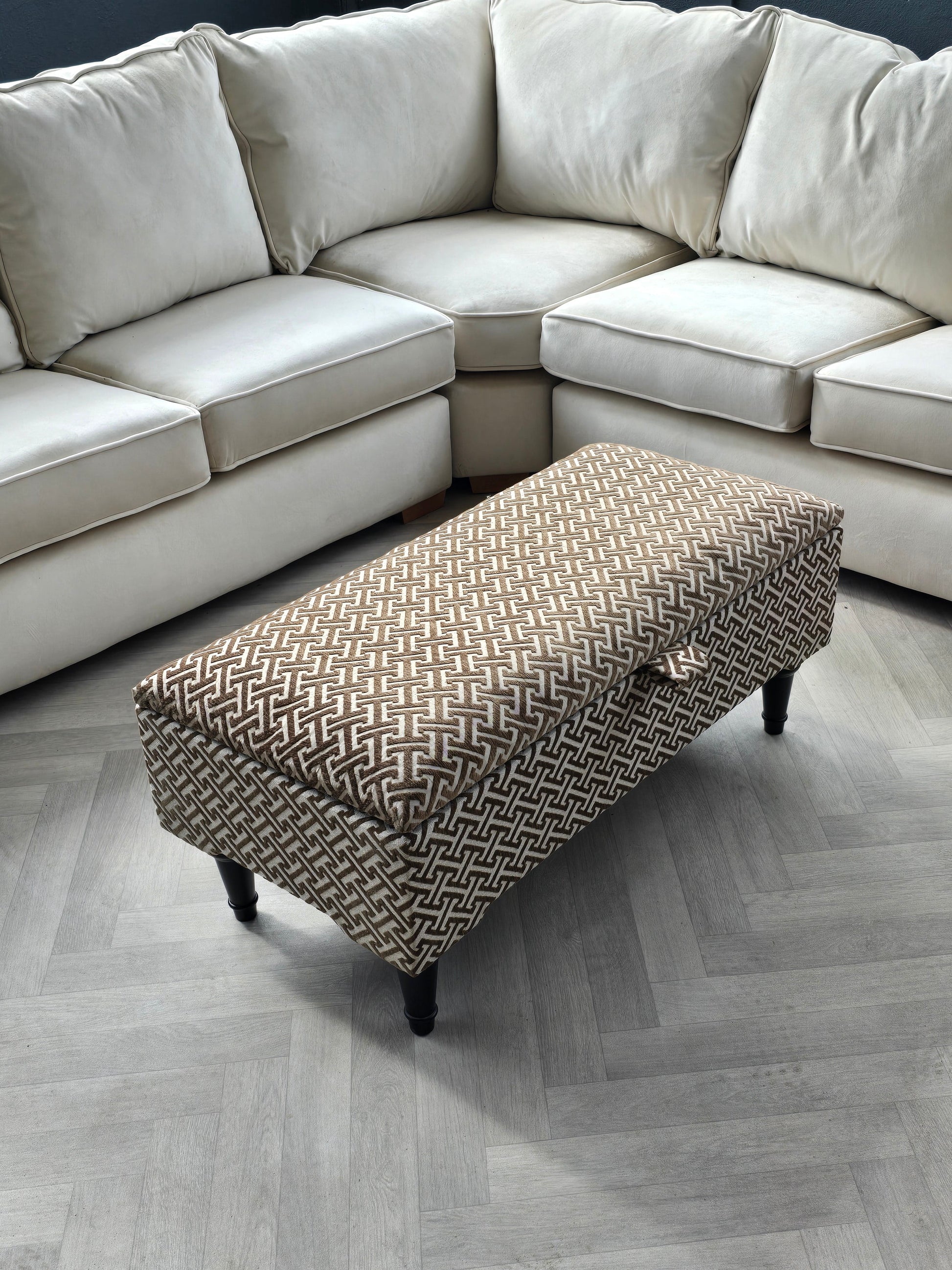 Eden brown pattern geometry coffee table storage Footstool Pouffe - ISTOOLS