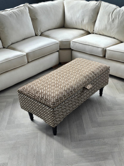 Eden brown pattern geometry coffee table storage Footstool Pouffe - ISTOOLS