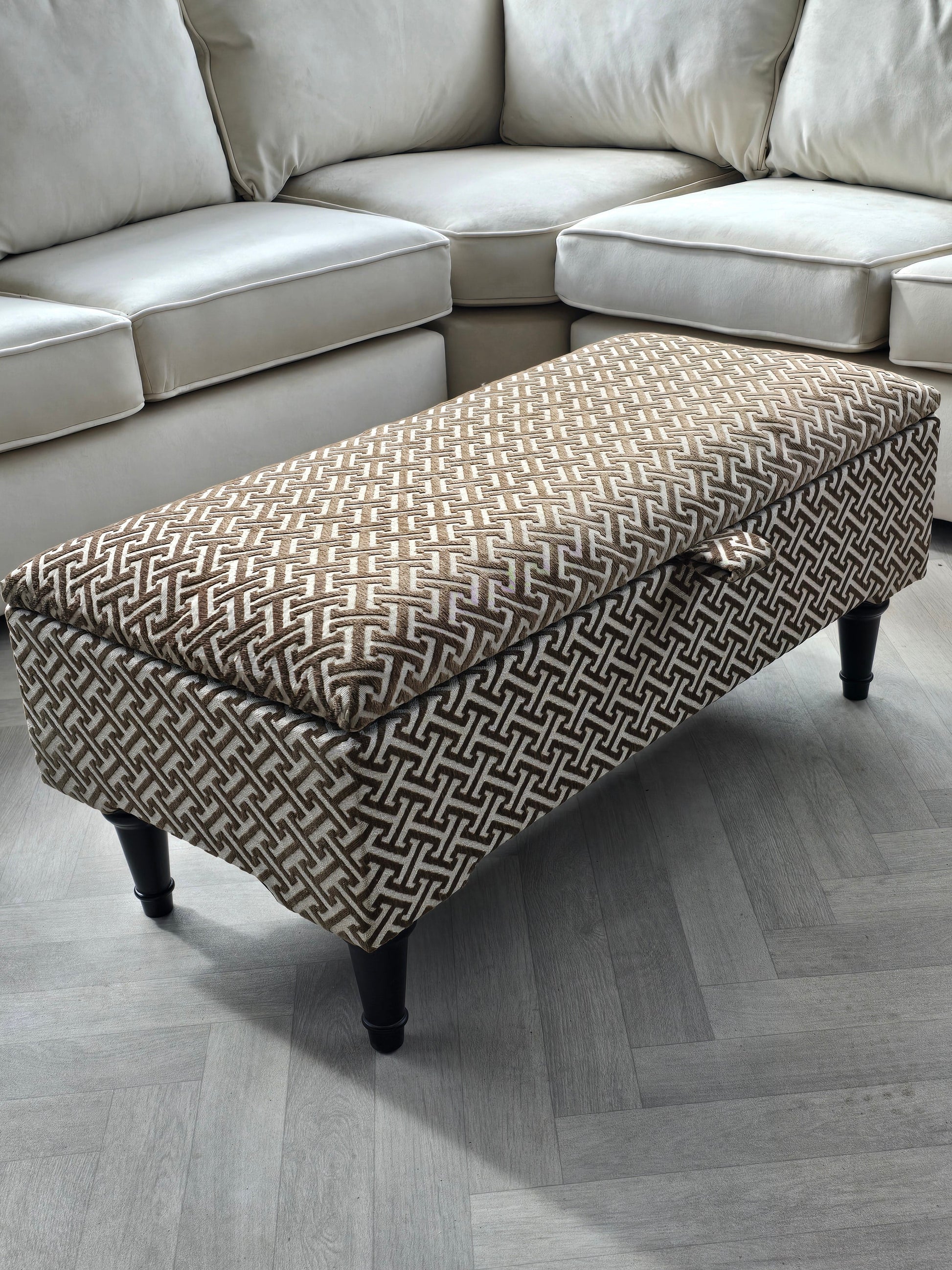 Eden brown pattern geometry coffee table storage Footstool Pouffe - ISTOOLS