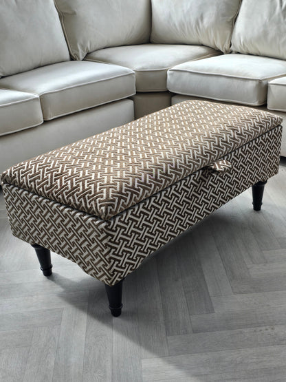 Eden brown pattern geometry coffee table storage Footstool Pouffe - ISTOOLS