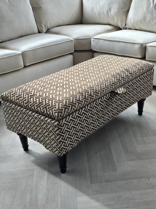 Eden brown pattern geometry coffee table storage Footstool Pouffe - ISTOOLS