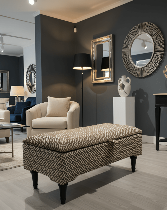 Eden brown pattern geometry coffee table storage Footstool Pouffe - ISTOOLS