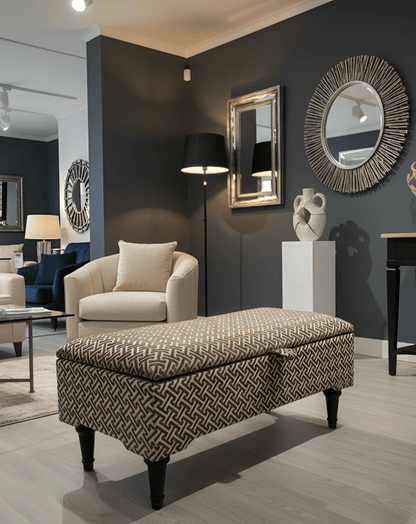 Eden brown pattern geometry coffee table storage Footstool Pouffe - ISTOOLS