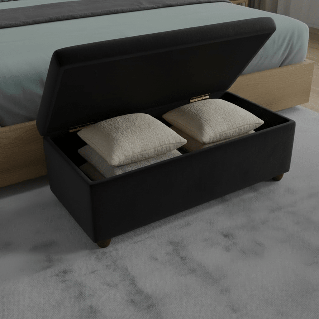 Elegant Black Rectangular Storage Footstool UK Craftsmanship - ISTOOLS