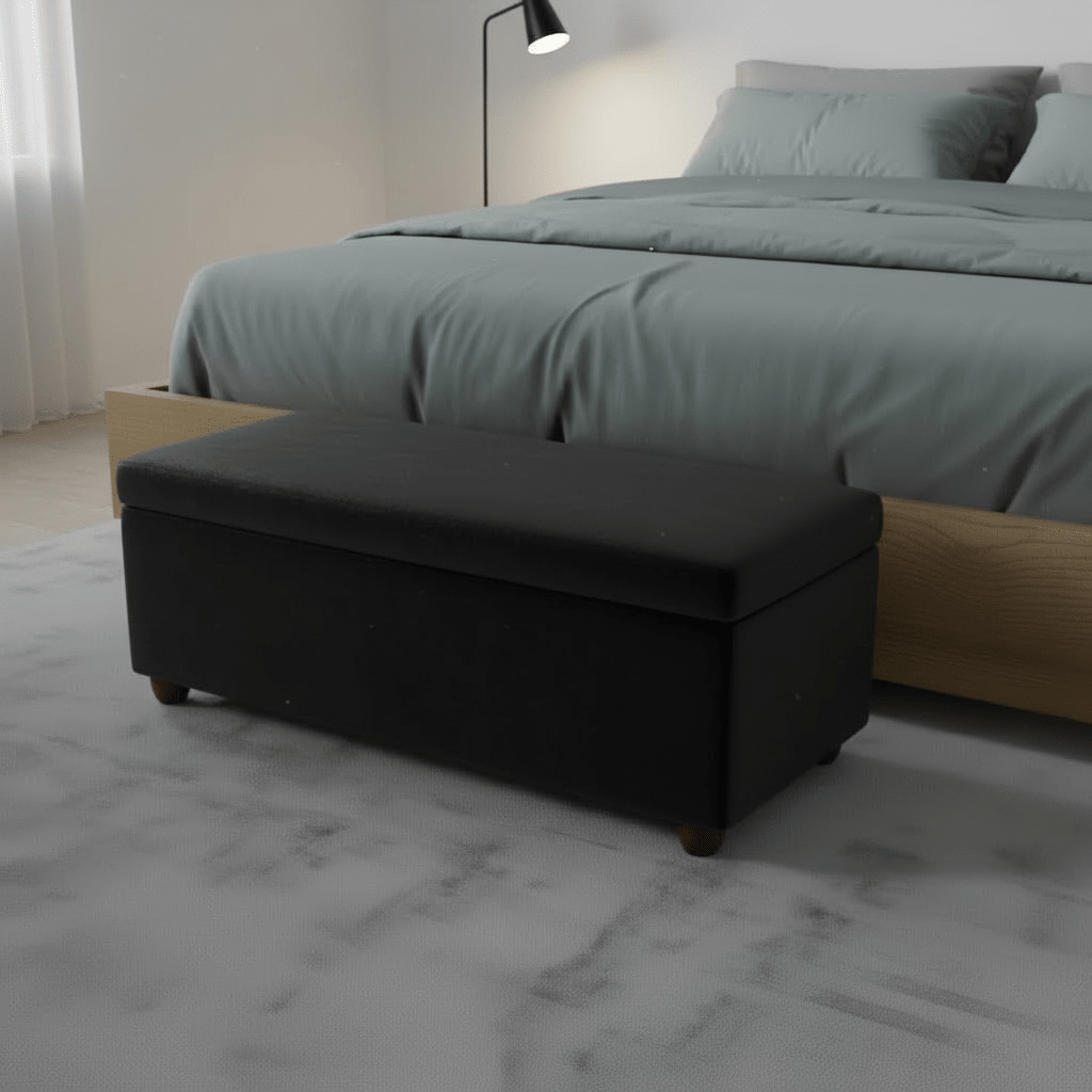 Elegant Black Rectangular Storage Footstool UK Craftsmanship - ISTOOLS