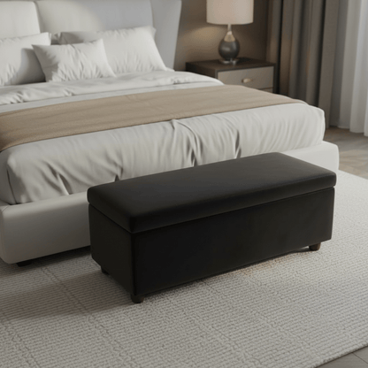Elegant Black Rectangular Storage Footstool UK Craftsmanship - ISTOOLS