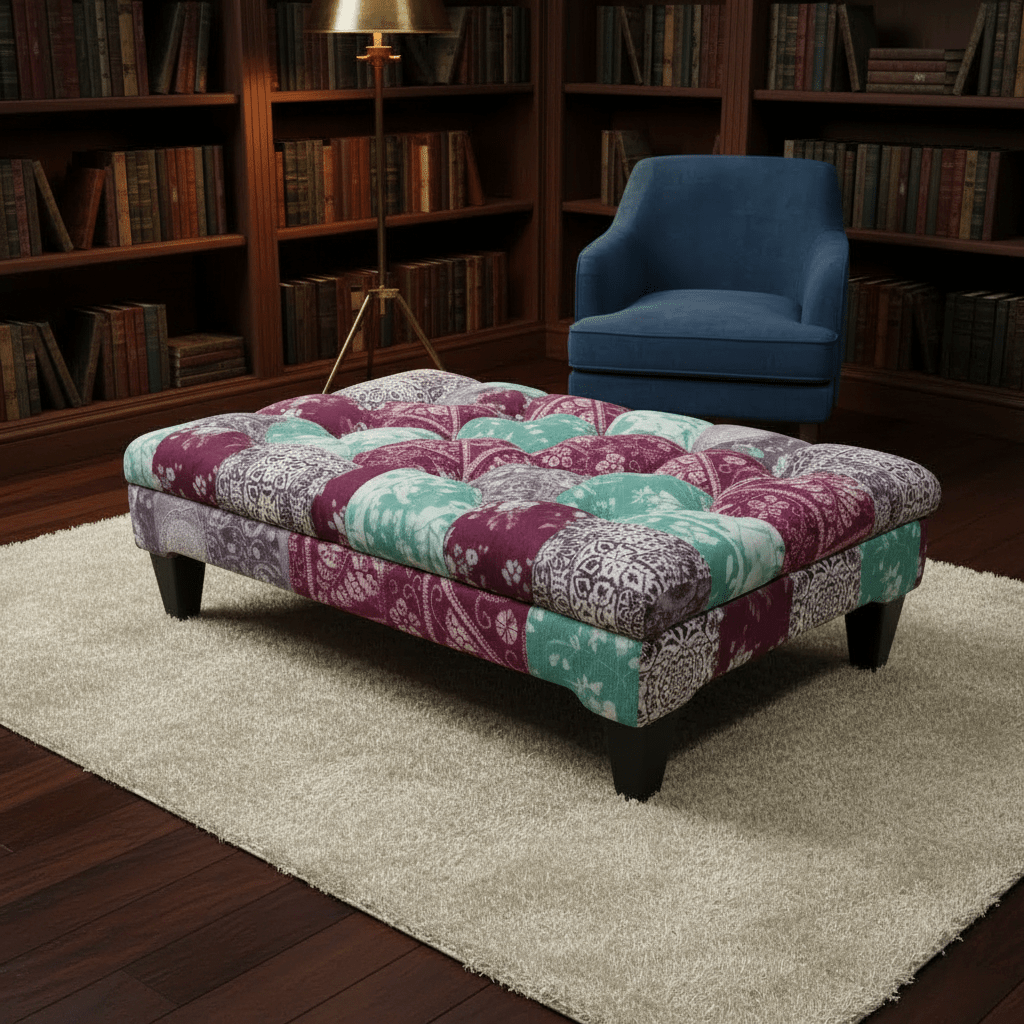 Elegant Buttoned Lounge Ottoman Bench Abstract Aesthetic - ISTOOLS