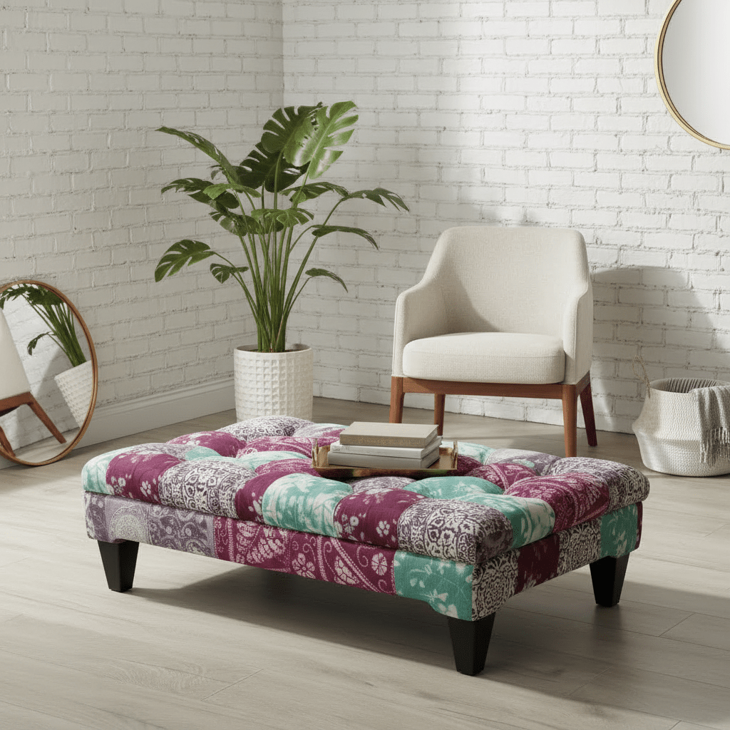Elegant Buttoned Lounge Ottoman Bench Abstract Aesthetic - ISTOOLS
