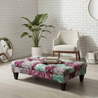 Elegant Buttoned Lounge Ottoman Bench Abstract Aesthetic - ISTOOLS