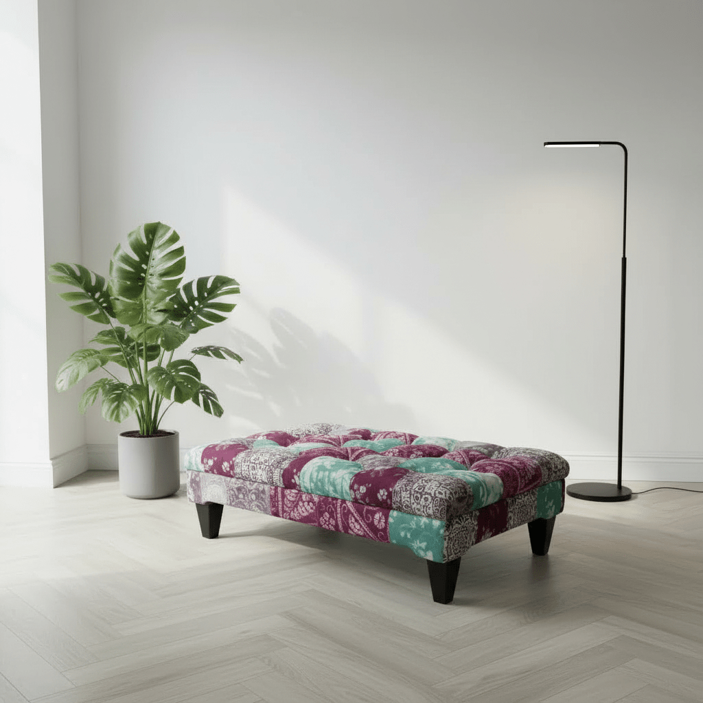 Elegant Buttoned Lounge Ottoman Bench Abstract Aesthetic - ISTOOLS