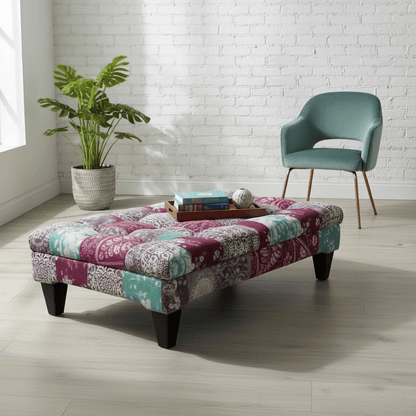 Elegant Buttoned Lounge Ottoman Bench Abstract Aesthetic - ISTOOLS