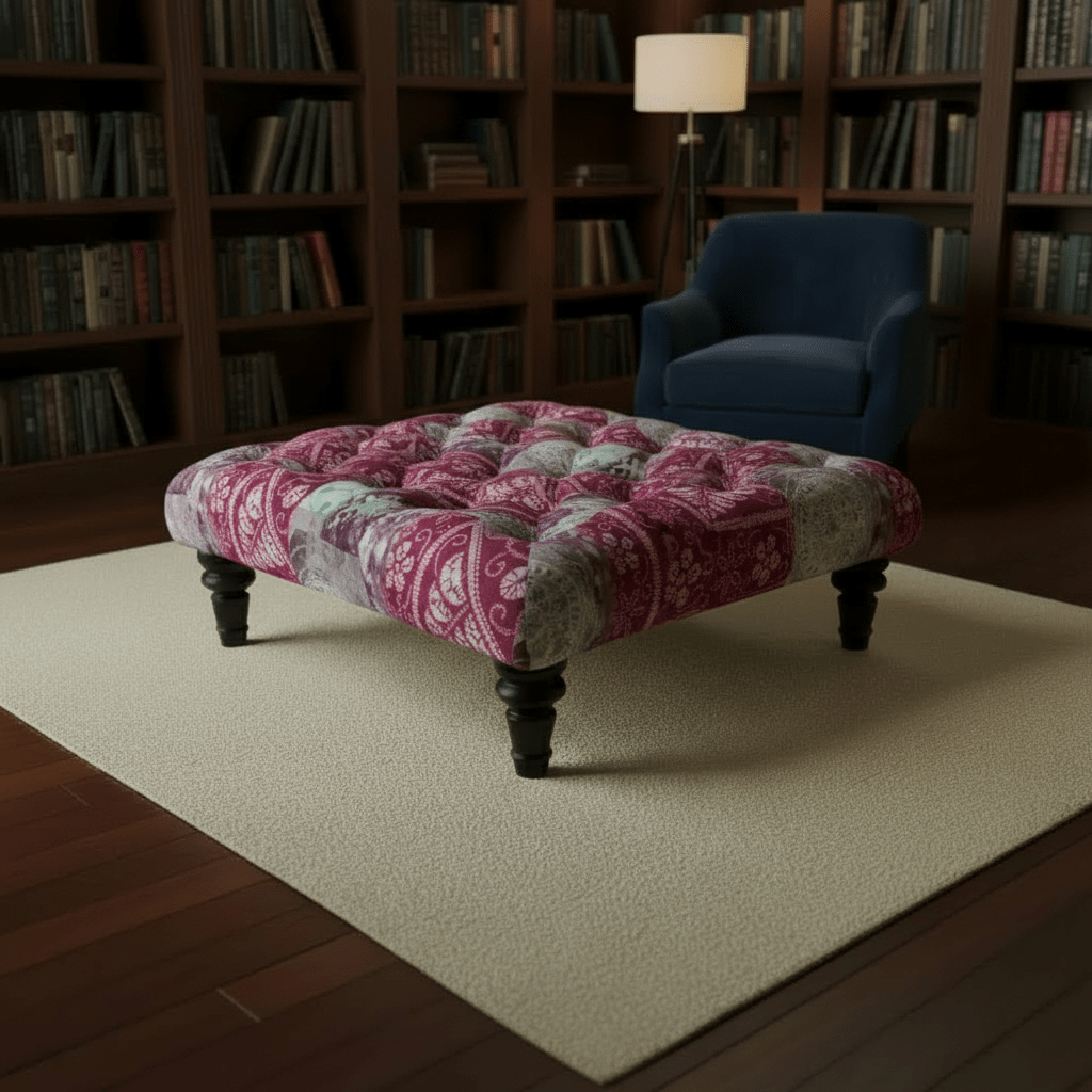 Elegant Buttoned Lounge Square Ottoman Abstract Aesthetic - ISTOOLS